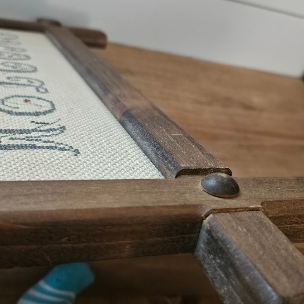 Granny Cottagecore Welcome Cross Stitch Wall Hanging Rustic Wood Frame Handmade - Picture 7 of 9